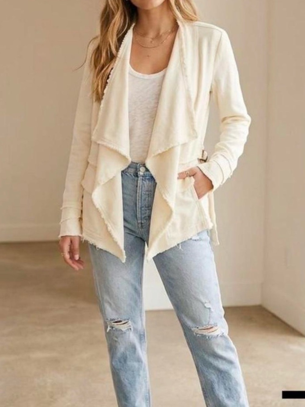 Free People Cream Draped Linen Jacket